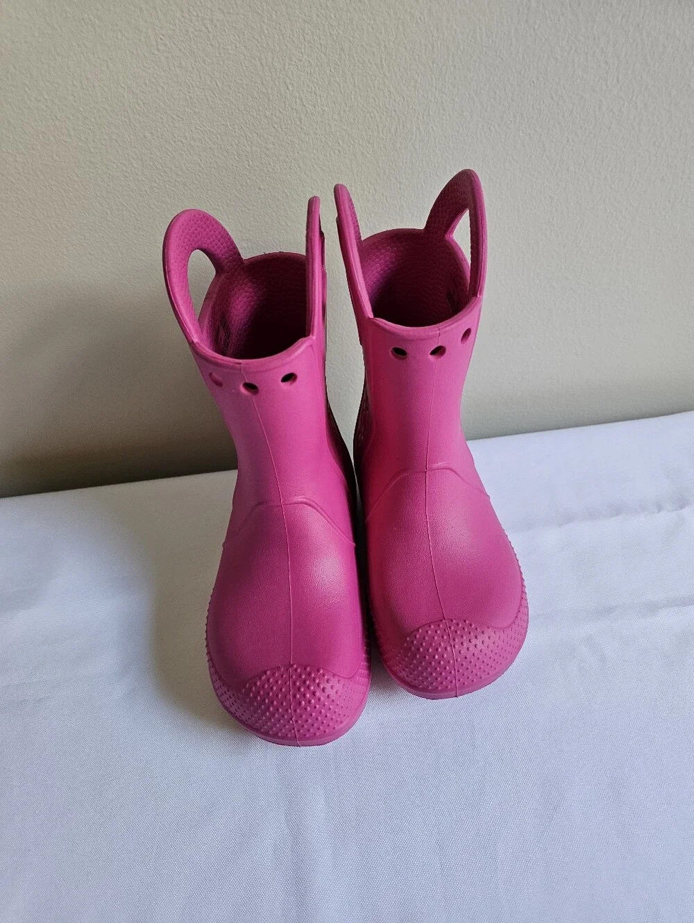 CROCS Kids Bright Pink Waterproof Rain Boots with Handles